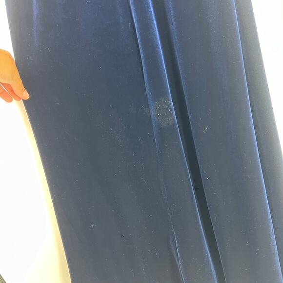 Y2K 90s Bruno Duluc Dark Blue Sleeveless Velvet Stretchy Maxi Dress Prom S Small - Picture 9 of 14